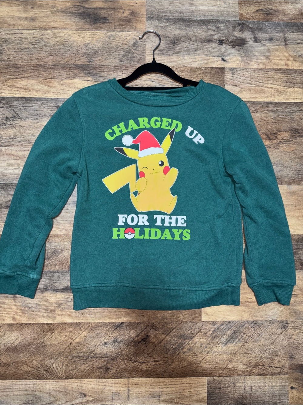 Pokemon Green Holiday Pikachu Sweatshirt Boys Medium